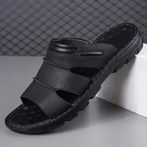 Men's Sport Flip Flops Comfort Casual Thong Sandals Outdoor Slippers PU Leather Breathable Lightweight Non-Slip Sole Walking Shoes - Footwear