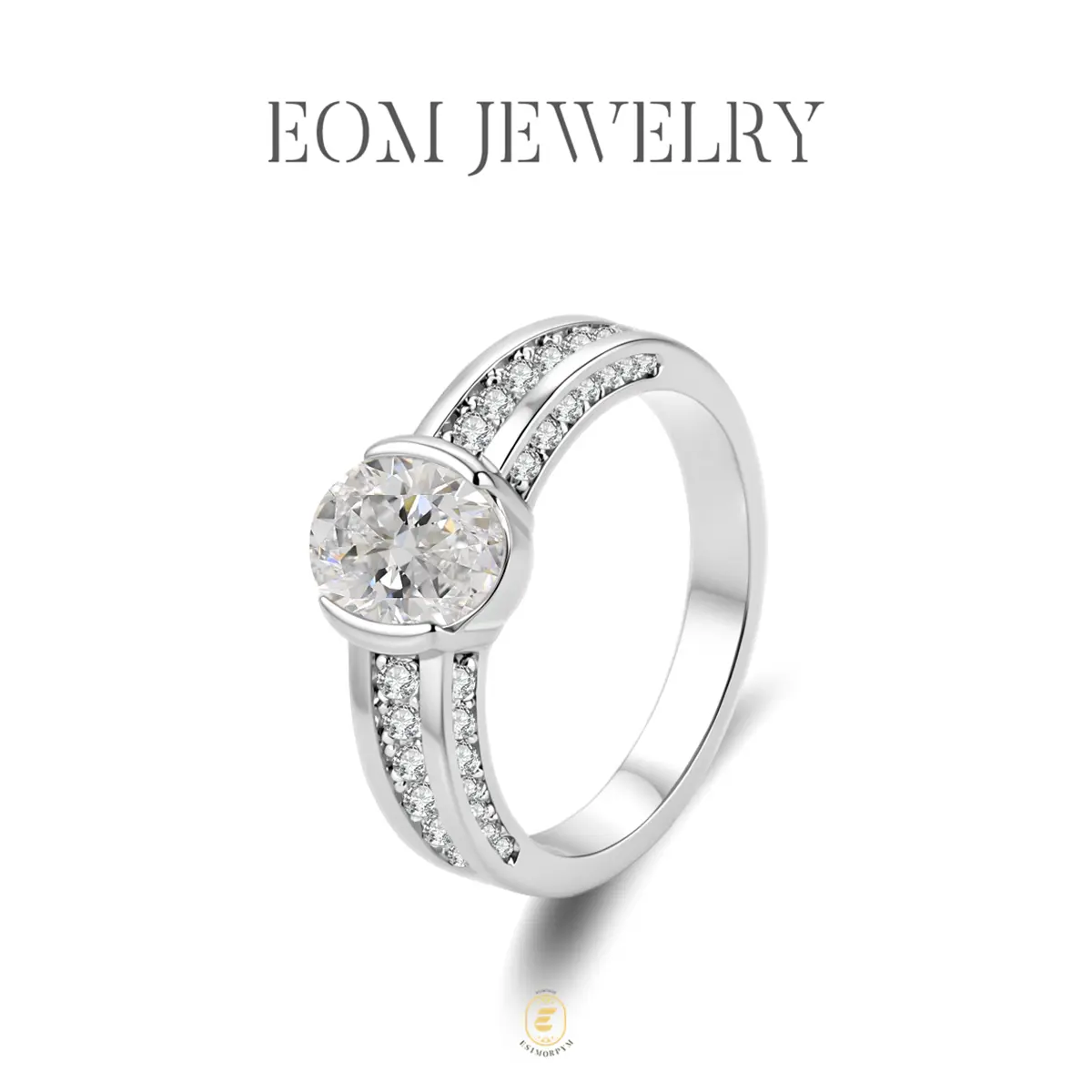 EOM Moissanite Waterproof 1.5ct Vintage Fortune Glow Oval Ring Silver-Plated Wedding Engagement Anniversary Valentine's Day Romantic Elegant Gift Daily Wear for Women