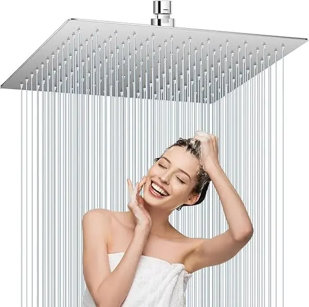 ATSHOWER 12 Inch Rain Shower Head, High Flow Large Rainfall Shower Heads Made of Stainless Steel, Waterfall High Pressure Bathroom Square Showerhead - Ceiling or Wall Mount, 12 Inch Size, Matte Black & Brushed Nickel & Polished Chrome Finish, Filtered Sho