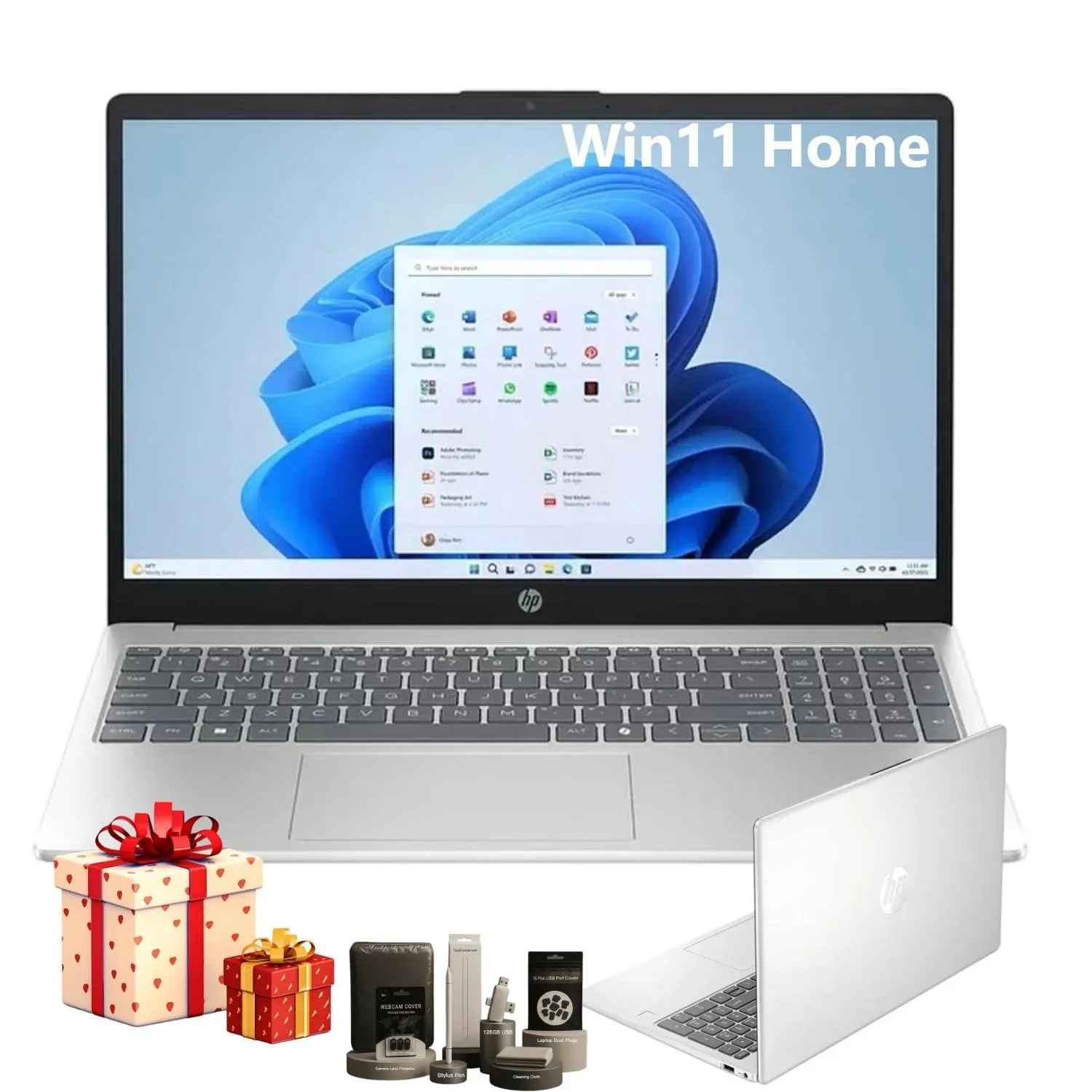 HP 2026 15.6in Laptop for Students & Business, Intel i3-N305 Processor, Intel UHD Graphics, Up to 32GB RAM, 512GB Storage, Windows 11 Home, Silver, Cordless, High Security, Batteries, Bundled Accessories for Business Trips, Comfortable Viewing, Great Prac