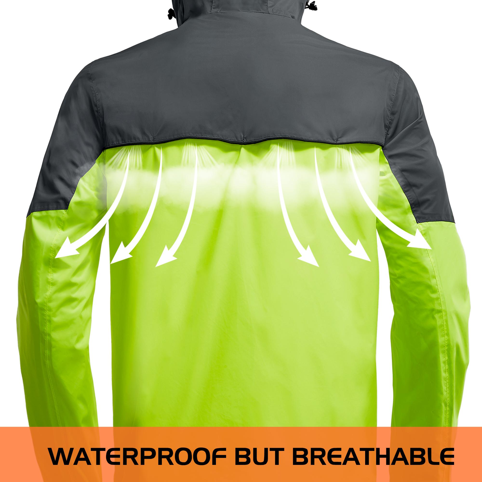 RODEEL 710 Waterproof Jacket with Storage Pouch Men High Visibility Lightweight Breathable Hooded Rainwear Durable Rain Coat Weatherproof Windbreaker For Outdoor Hiking Camping Fishing Boating Construction Landscaping Gardening, Holiday Gift