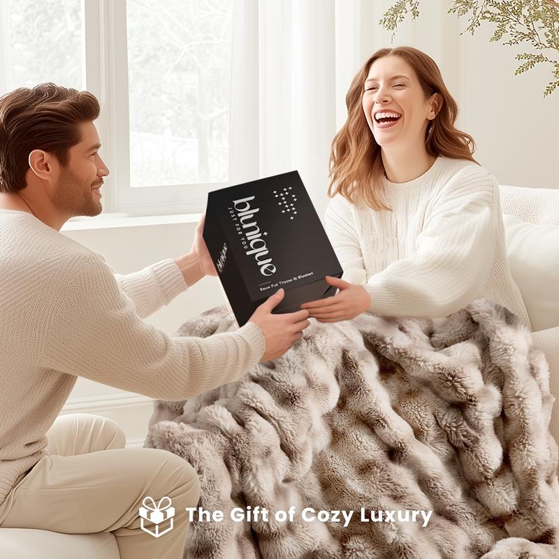 Faux Rabbit Fur Throw Blanket – Ultra Soft, Fluffy & Warm Decorative Blanket for Couch, Sofa, or Bed – 50x60 Inches, All-Season Cozy Gift, Light Taupe