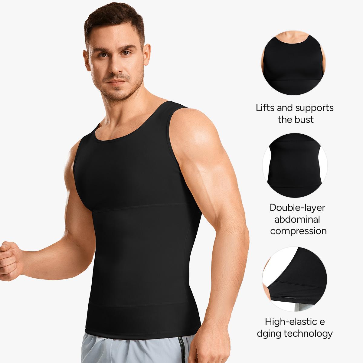 【Nebility】Men’s Compression Sleeveless Tank Top, Waist-Tightening Shaping Vest, 100% Biobased Eco-Friendly Fabric, Breathable Soft Anti-Pilling Sweat-Wicking, Ideal for Gym, Workout, Layering or Outerwear