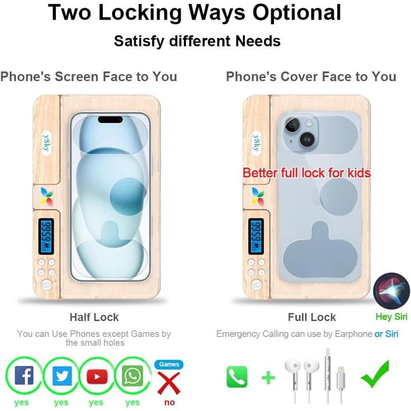 Portable Timed Phone Lock Box for  & Android, Woodgrain Design, 30-Day Auto-Timer, Mini Size, Lightweight, Focus Enhancer for Students & Adults