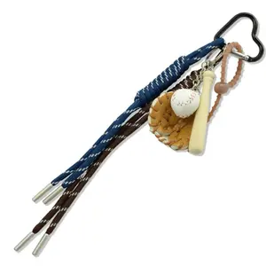 BASEBALL GLOVE BAT ROPE AND HEART CARABINER KEYCHAIN BAG CHARM
