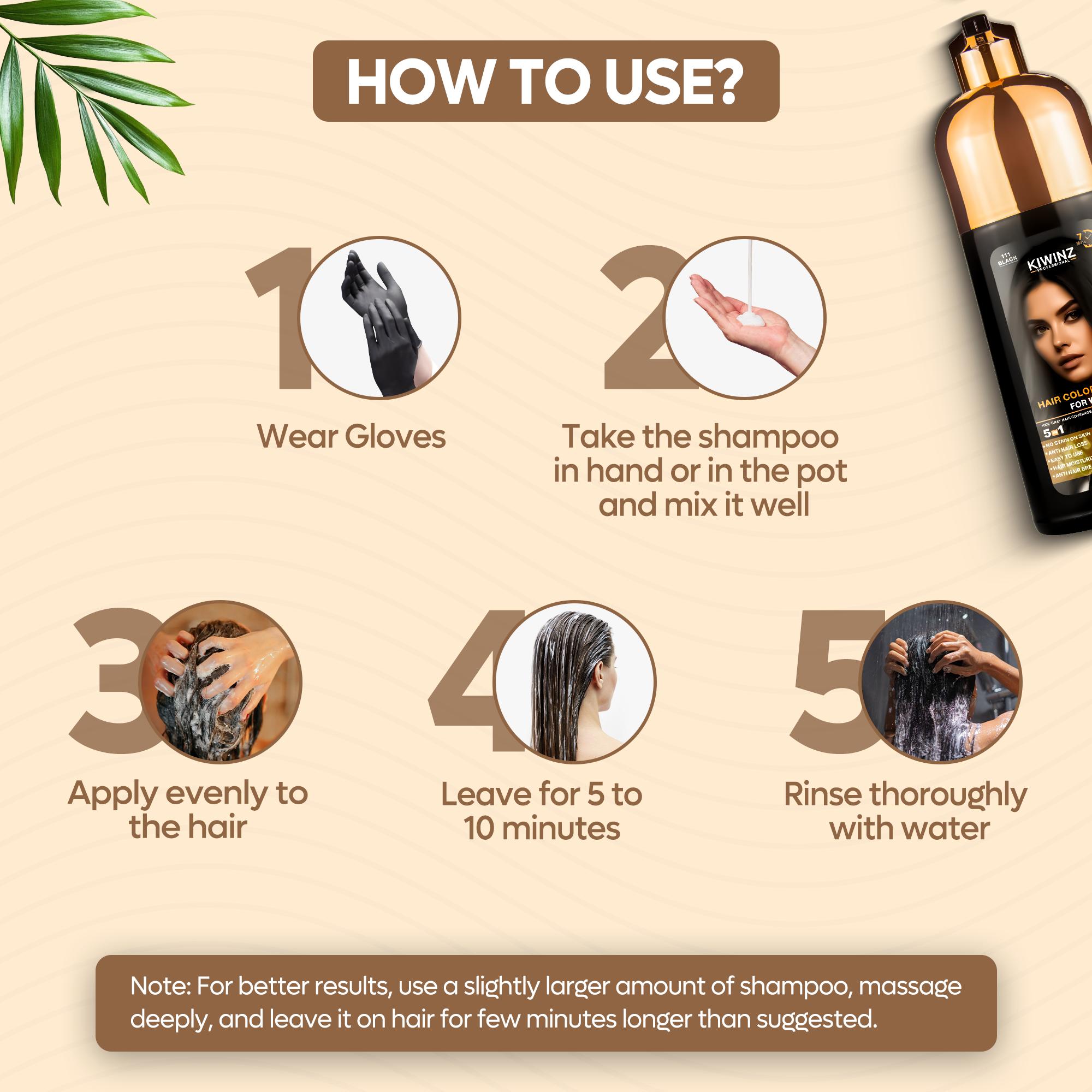 KIWINZ Professional 5-in-1 Women's Hair Dye Shampoo - Black Dry, Argan Oil & Keratin, No Stain, Anti-Hair Loss, Moisturizing, Breakage Repair, 500ml KIWINZ Professional 5-in-1 Women's Hair Dye Shampoo - Black Dry, Argan Oil & Keratin, No Stain, Anti-Hair Loss, Moisturizing, Breakage Repair, 500ml