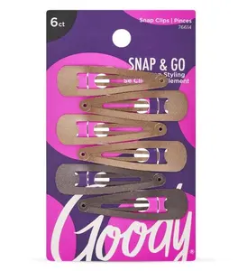 Goody Snap & Go Metal Contour Clips, 6 Count, Brunette, Snap Clips, Suitable for All Hair Types, Pain-Free Hair Accessories for Women, Men, and Kids, All Day Comfort