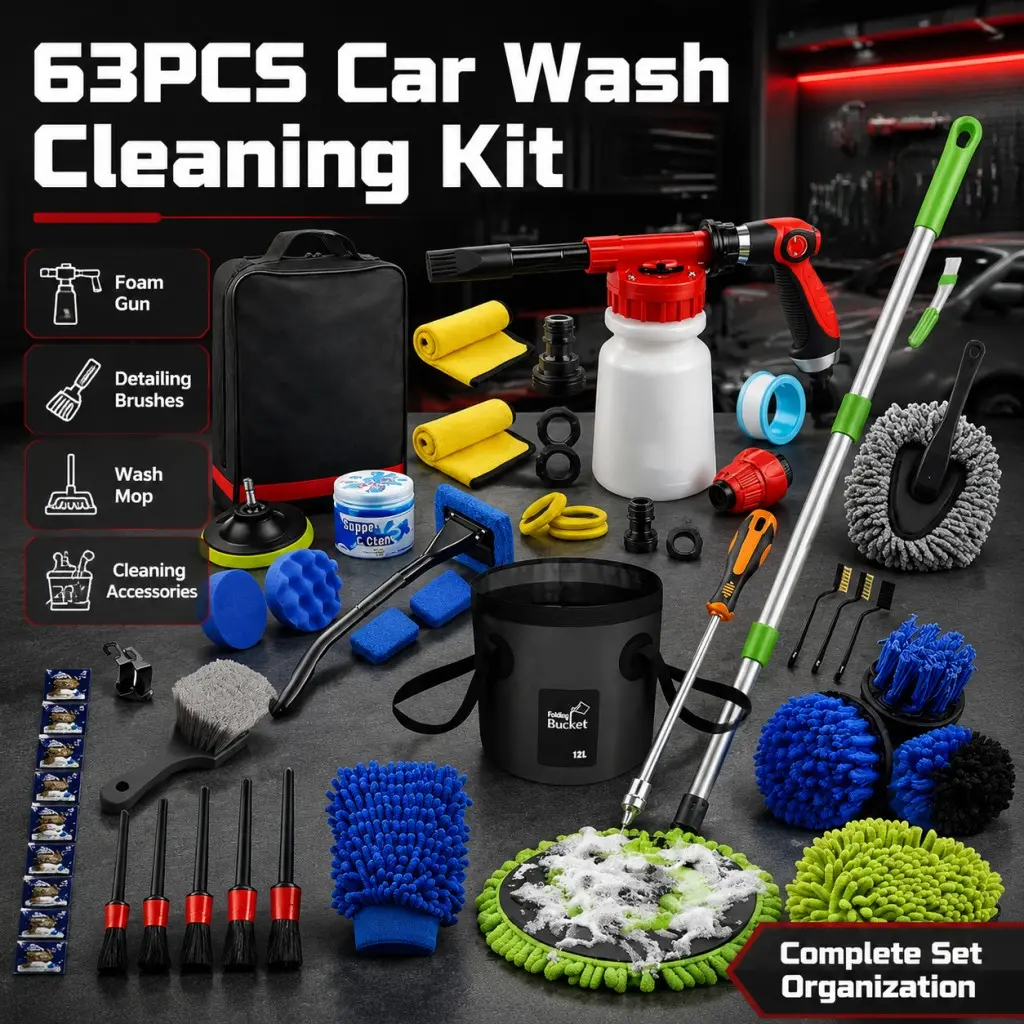 62PCS Car Wash Cleaning Kit,Car Wash Brush with Long Handle,Car Detailing Kit with Foam Gun,Car Cleaning Supplies, Car Detailing Kit