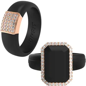 Silicone Rings Set with Metal & Emerald CZ Stone - US Patented Design
