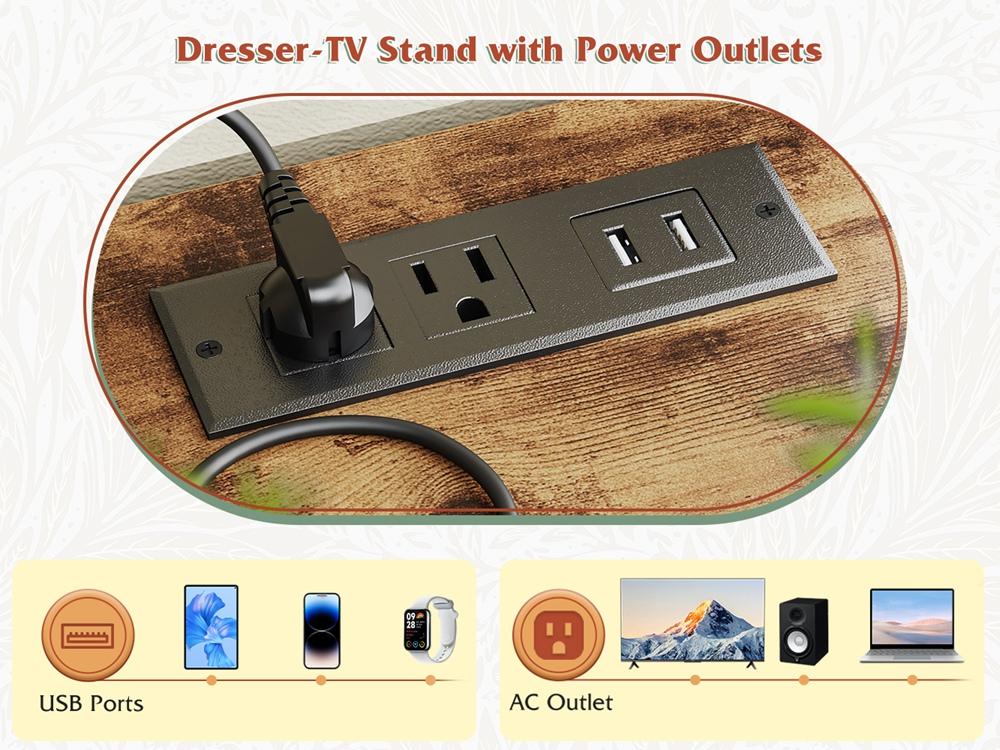 【Storage  LED TV Stand】 Raybee 5 Drawers Dresser & TV Stand for Living Room,Dresser for Bedroom Chest of 5 Drawers Cabinet TV Stand with LED Lights Entertainment Table with Built-in Power Outlets USB Ports for Hallway,43''W × 12''D × 31‘’H