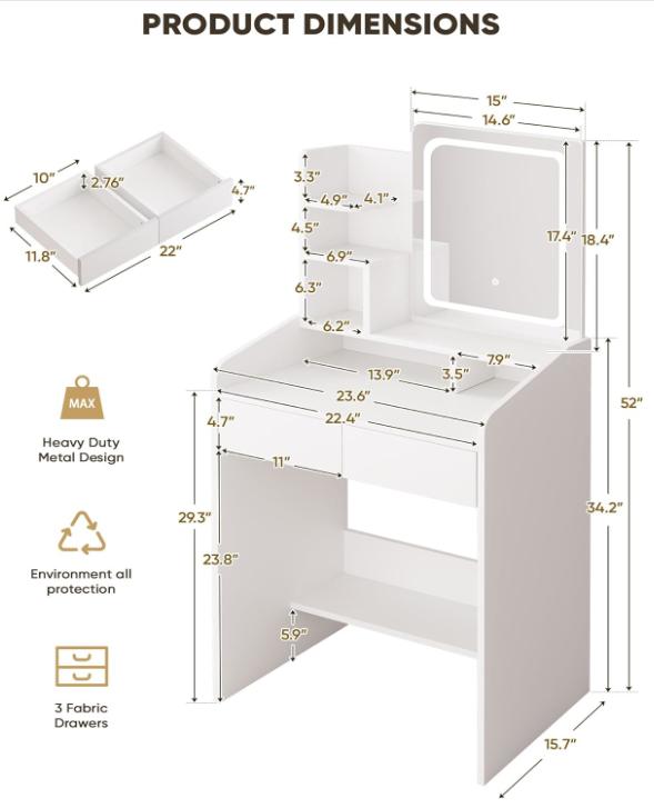 WeCharmer Vanity Desk Set with Round Mirror, Vanity with Lights, Makeup Vanity with Mirror, 3 Lighting Modes, for Bedroom Furniture Table Storage Drawer Modern Design Organizing WeCharmer Vanity Desk Set with Round Mirror, Vanity with Lights, Makeup Vanity with Mirror, 3 Lighting Modes, for Bedroom Furniture Table Storage Drawer Modern Design Organizing