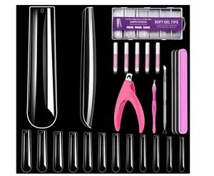 MORGLES Extra Long Tapered Square Nail Tips, 240 Pcs 3XL Full Cover Fake Tips Clear Nail Kit with Glue, Clipper, Files and Cuticle Fork for Acrylic Home DIY with Box