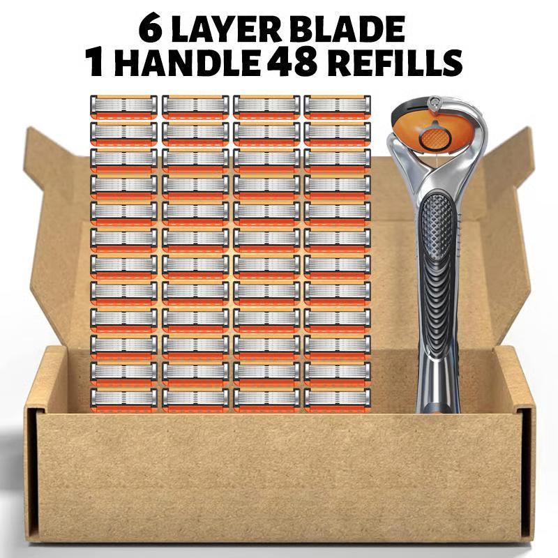 48/24-Piece Men's Razor Blade Replacement Set with Handle - Ultra Sharp Stainless Steel Blades for Smooth Shaving, Works with Standard Razor Handles, Bulk Disposable Blades Face Head Body Shaving 48/24-Piece Men's Razor Blade Replacement Set with Handle - Ultra Sharp Stainless Steel Blades for Smooth Shaving, Works with Standard Razor Handles, Bulk Disposable Blades Face Head Body Shaving
