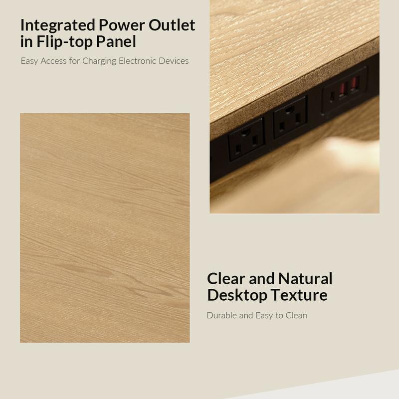 HULALA Veritas Home Office 360-Degree Rotating Desk with Flip-Top Lid Electric Height-Adjustable Design Side Cabinet Drawers Storage L Shaped Wood Finish Ergonomic