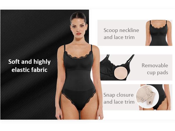 FeelinGirl Women Lace Bodysuit Scoop Neck Sleeveless Cami Spaghetti Strap Tank Tops Shapewear Thong Body Suits Gift Womenswear Comfort dealsforyoudays