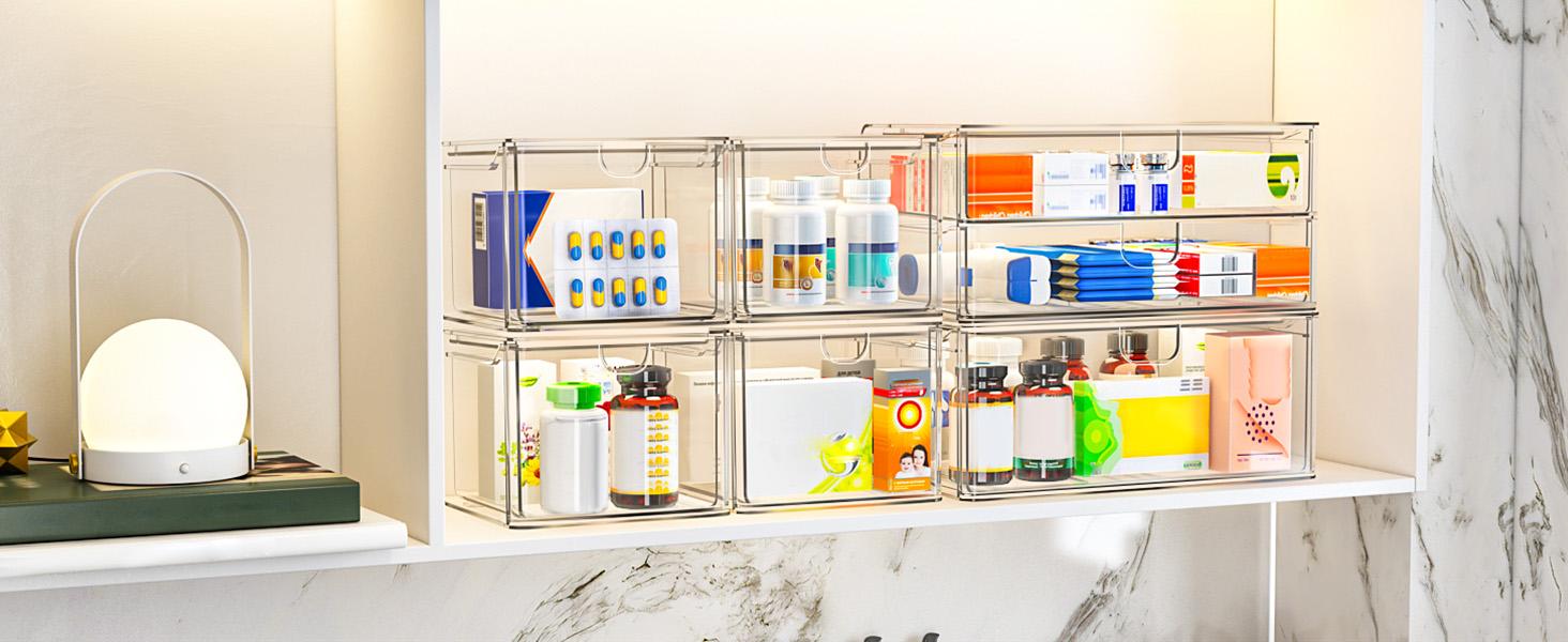 6-Pack Clear Acrylic Stackable Storage Boxes, Multi-Purpose Desktop Organizer for Makeup, Cosmetics & Office Supplies