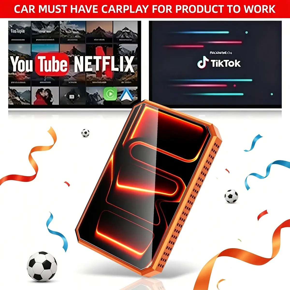 [Summervibes] MAKASRI 4-in-1 Wireless CarPlay and Android Auto Adapter, compatible with Netflix/YouTube/TikTok/screen mirroring links, CarPlay AI Box，suitable for vehicles equipped with original wired CarPlay.