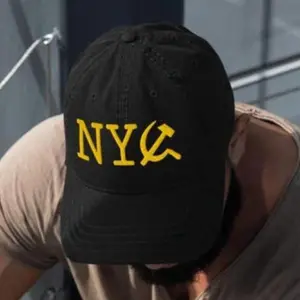 [Made-To-Order] Embroidered NYC Commie Dad Hat Distressed Baseball Cap Hammer and Sickle