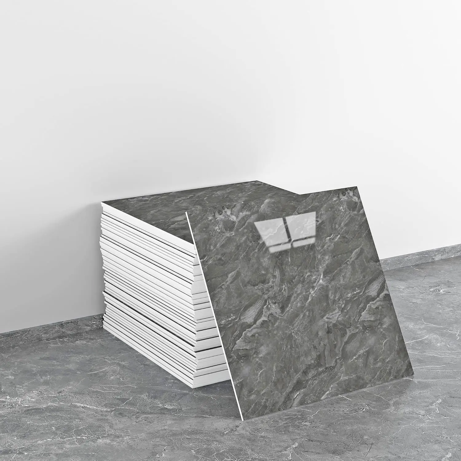 10/20 PCS marble splash-proof PVC shower wall panels, bathroom splash-proof tiles, tiled wall suitable for bedrooms and kitchens, 30 cm x 30 cm (dark gray,19.4 square feet)
