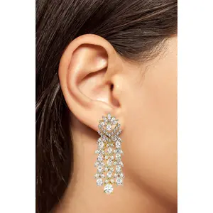 Ava Two Toned Yellow Gold Plated CZ Chandelier Earrings | Modern Desi Jewelry By Jaipur Rose