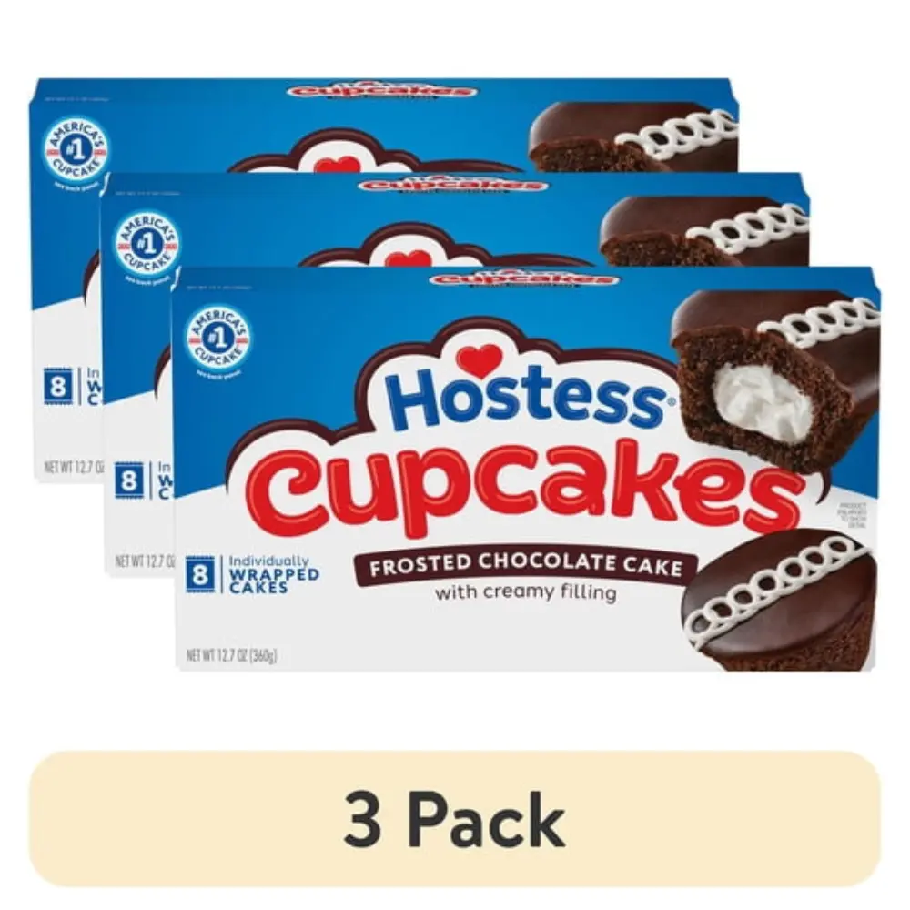 (3 pack) Hostess Cupcakes, Chocolate Snack Cakes, 12.7 oz Box (8 Count)