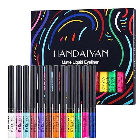 12 Colors UV Glow Matte Eyeliner, Colorful Neon Liquid Eyeliner, Waterproof High Pigmented Long Lasting Quick Dry Rainbow Eyeliner Pencil, Eyes Makeup Kit for Women Girls, Cosmetic Gift,Halloween Christmas Music Festival Makeup liquid eyeliner  liner