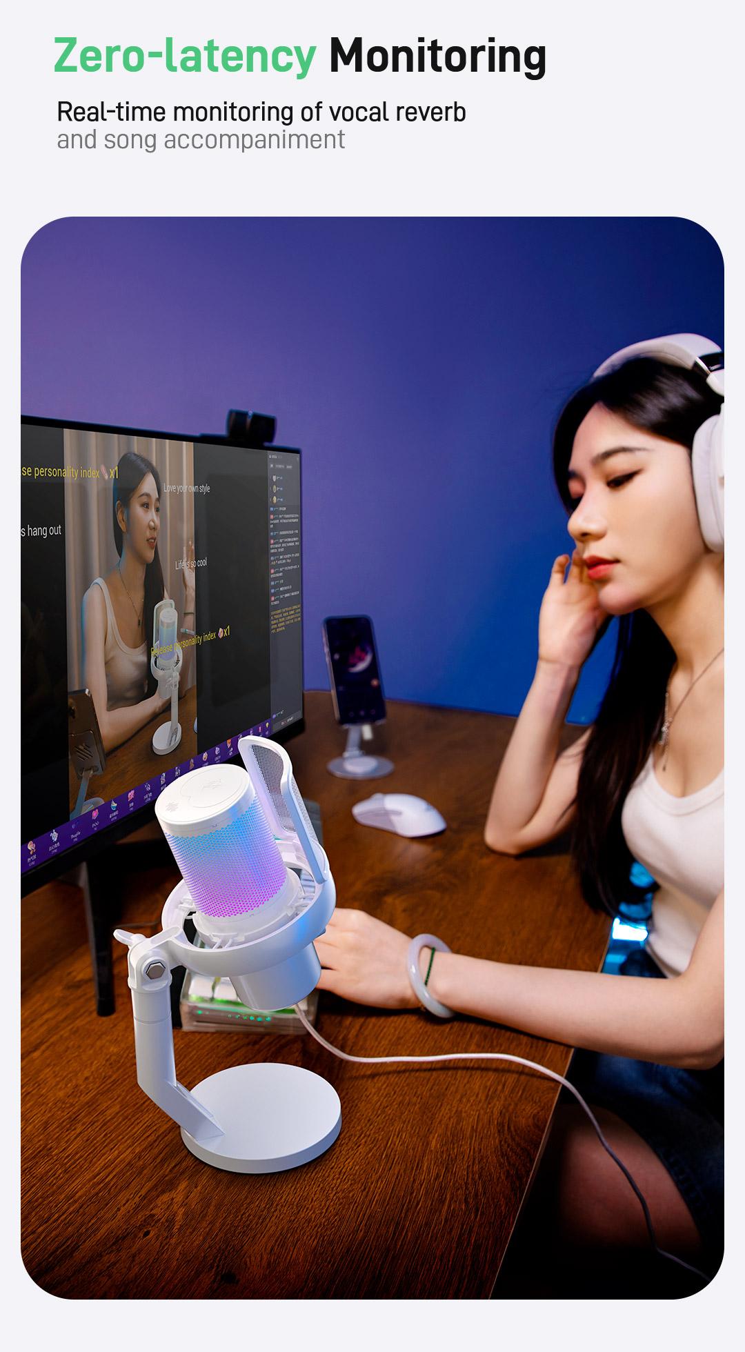 Maono DM40 Voice Changer Budget RGB Wireless/USB Desktop Microphone, audio equipment gear with Noise Reduction, zero latency, budget mics for Computer/PC/PS5 / Mac / Smartphone, ideal for Gaming,Recording,Singing,YouTube,TikTok.