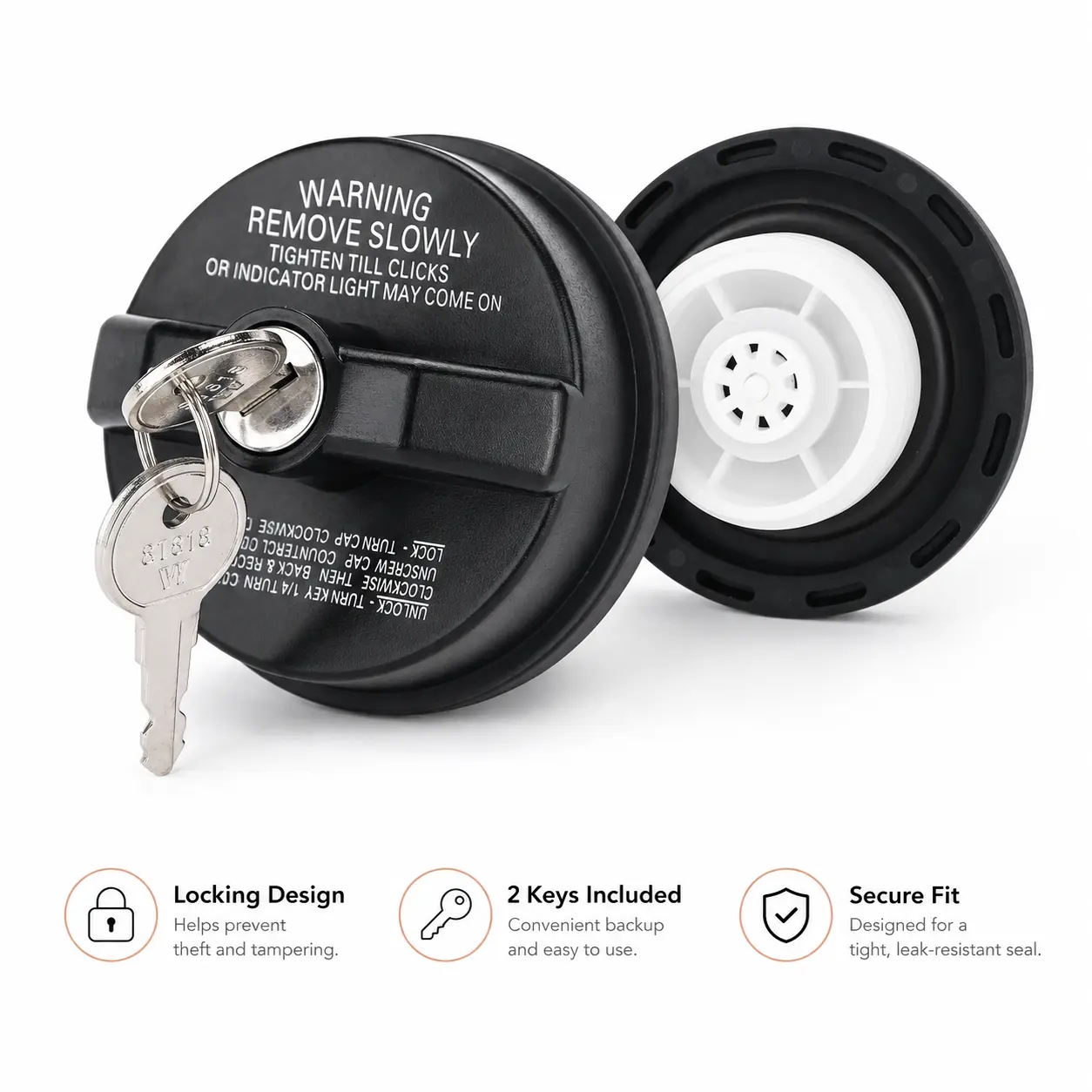 Locking Fuel Cap with 2 Keys - Helps Prevent Theft and Tampering, Compatible with Jeep Wrangler JK/TJ, Liberty, Cherokee, Compass, Grand Cherokee, Commander, Patriot & Dodge Ram 1500/2500, Journey, Caravan, Charger, Challenger, Dakota, Durango, Avenger, J