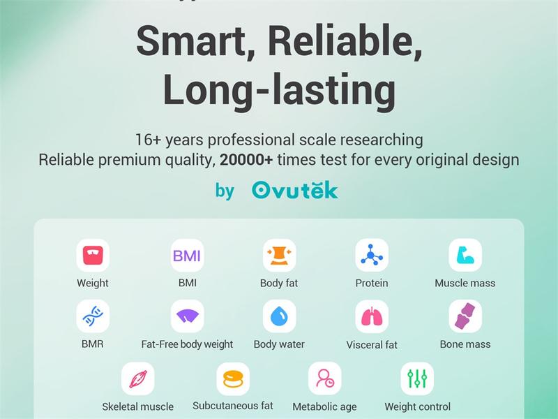 OVUTEK Smart Scale for Body Weight, BMI, and Body Fat Composition, Bluetooth, and Smartphone App Connectivity Weight Scale, Smart High Accuracy Body Fat Scale Digital