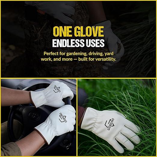 Giorgino 12 Pairs Leather Work Gloves Men with FREE Denim Apron Heavy Duty Cowhide Driver Gloves Unlined Construction Gloves