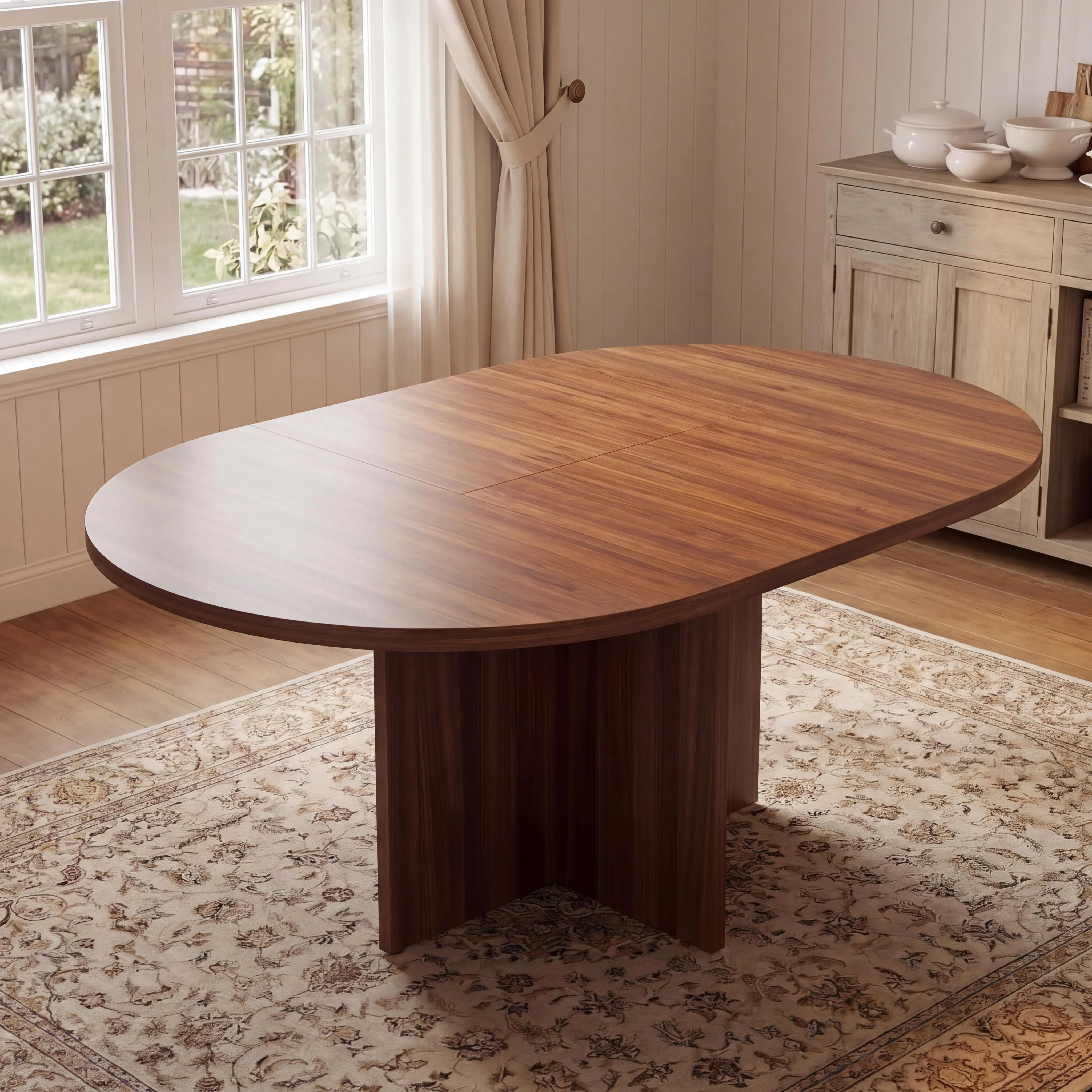 Kitchen Table 4‑8 Extendable Round Dining Room Table for Kitchen, 59'' Oval Table for Dining Room