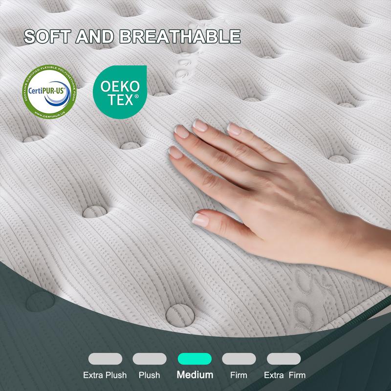 12"14" Twin Full Queen King Size Mattress in a Box Hybrid Spring Memory Foam, Medium Firm Ergonomic Mattress Back & Lumbar Support