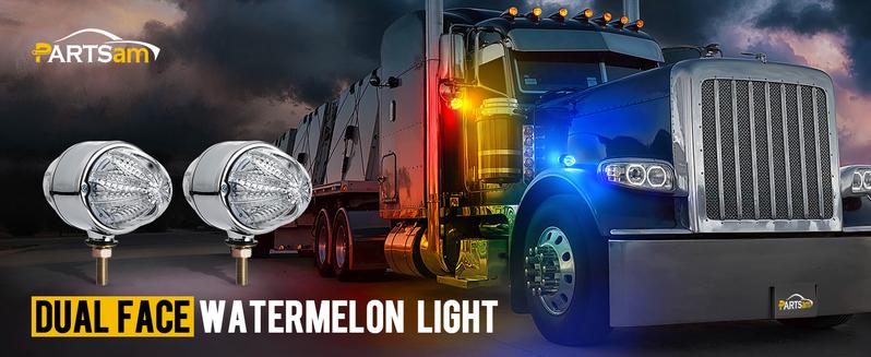 Partsam 3.5" Double Face Amber/Red/Blue LEDs Watermelon Lights for Semi Truck, 12V-24V, Waterproof, Easy Installation Partsam 3.5" Double Face Amber/Red/Blue LEDs Watermelon Lights for Semi Truck, 12V-24V, Waterproof, Easy Installation