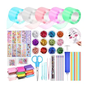 Needbrock 5 Pcs Nano Tape Bubble Kit,1m/3.28 ft Each Roll Nano Tape Bubbles Double Sided Tapes with Luxe Glitter, Clay, Beads, Cute Stickes Suitable for Over 3 Years Old