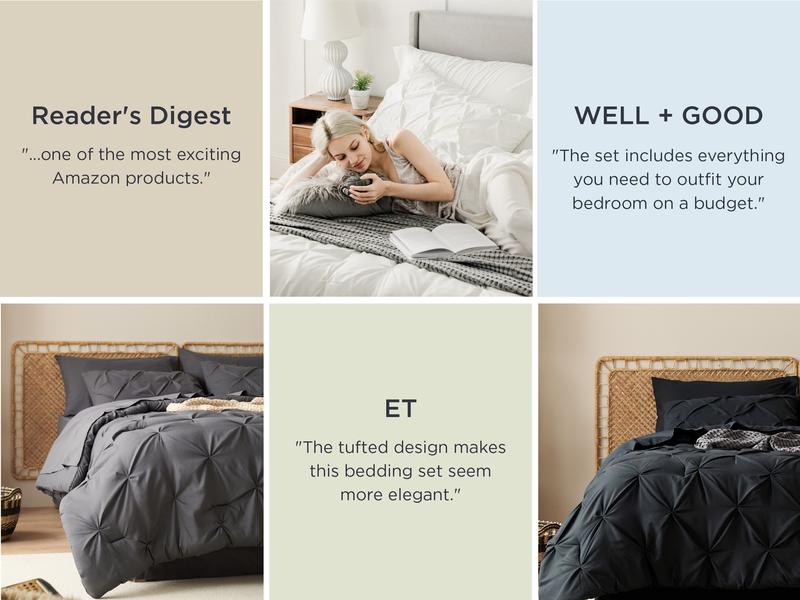 Bedsure Soft  Washable Pintuck Comforter Set -4/7-Piece Set, Multi-Color, Cloud-like, Ultra-Soft, Elegant Design,  Luxury Bedroom Decor Accessories, Breathable, All-Season Bedding, Hotel Quality