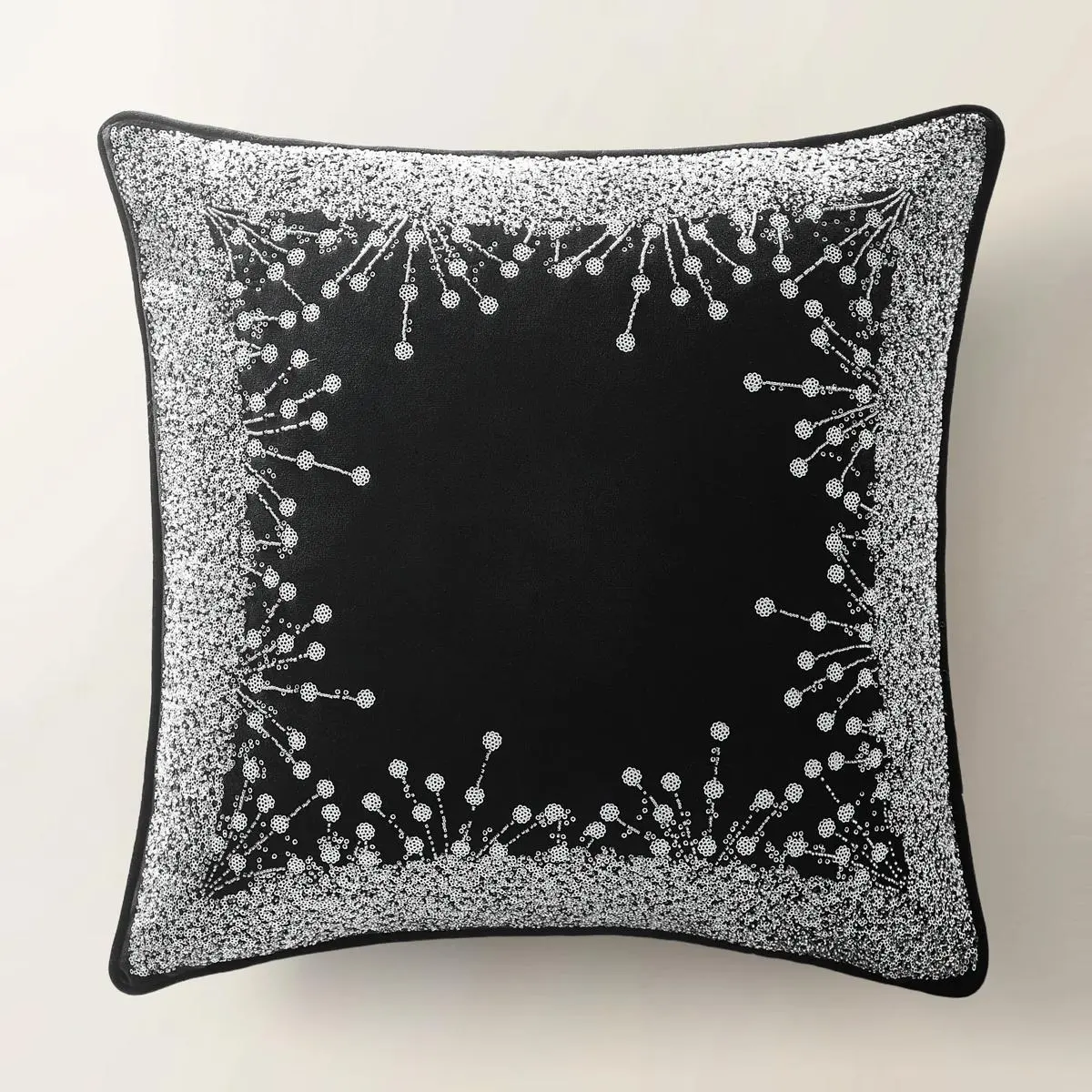 Z Gallerie Grace 20x20in Black Embroidered Holiday Home Decorative Cushion - Luxury Glam Moody Elegance Accent, Beaded Edges, Metallic-Pairing, Hidden Zipper, Removable Polyester Insert, Soft Furnishings Pillow