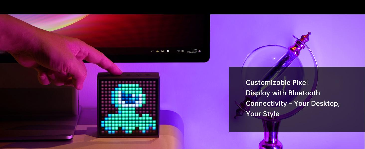 Divoom TimeBox Evo - Pixel Art Bluetooth Speaker with 16x16 LED Display APP Control - Cool Animation Frame & Gaming Room Setup & Bedside Alarm Clock- Black , speker gift Music Sound System Audio