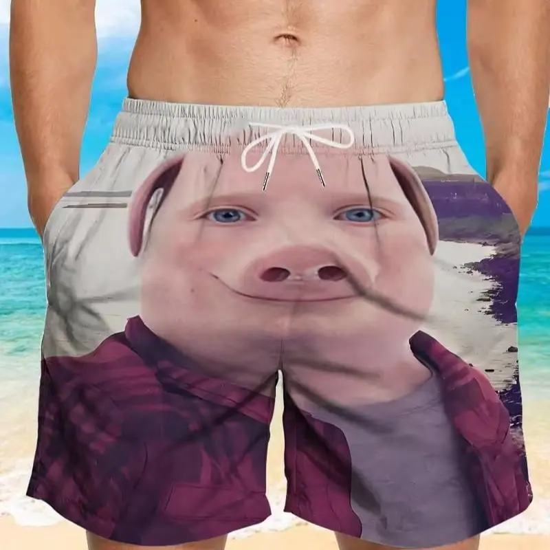 John Pork Men's Quick-Dry Printed Beach Swim Trunks - Male, Above Knee, Short Length, Drawstring Waist, Casual Cool Style, Pocketed Sports Swimwear, Pockets