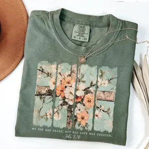 Comfort Colors Jesus is the Light Tshirt Floral Christian T-Shirt Motivational Quotes, Bible Verse Floral Religious His Grace is Enough