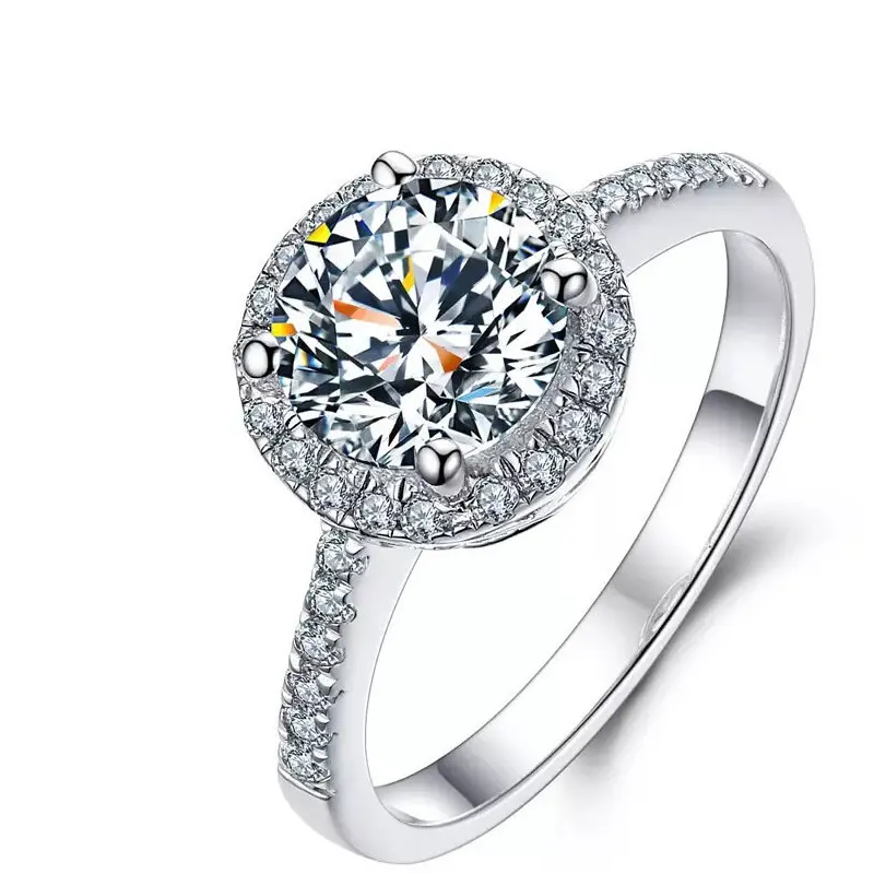 1.25-carat 925 sterling silver ring, round halo set with cubic prism, women's engagement ring cluster ring navette ring  marquise rings bezel set ring engagementrings back to school shopping  tiana ring ideal gift