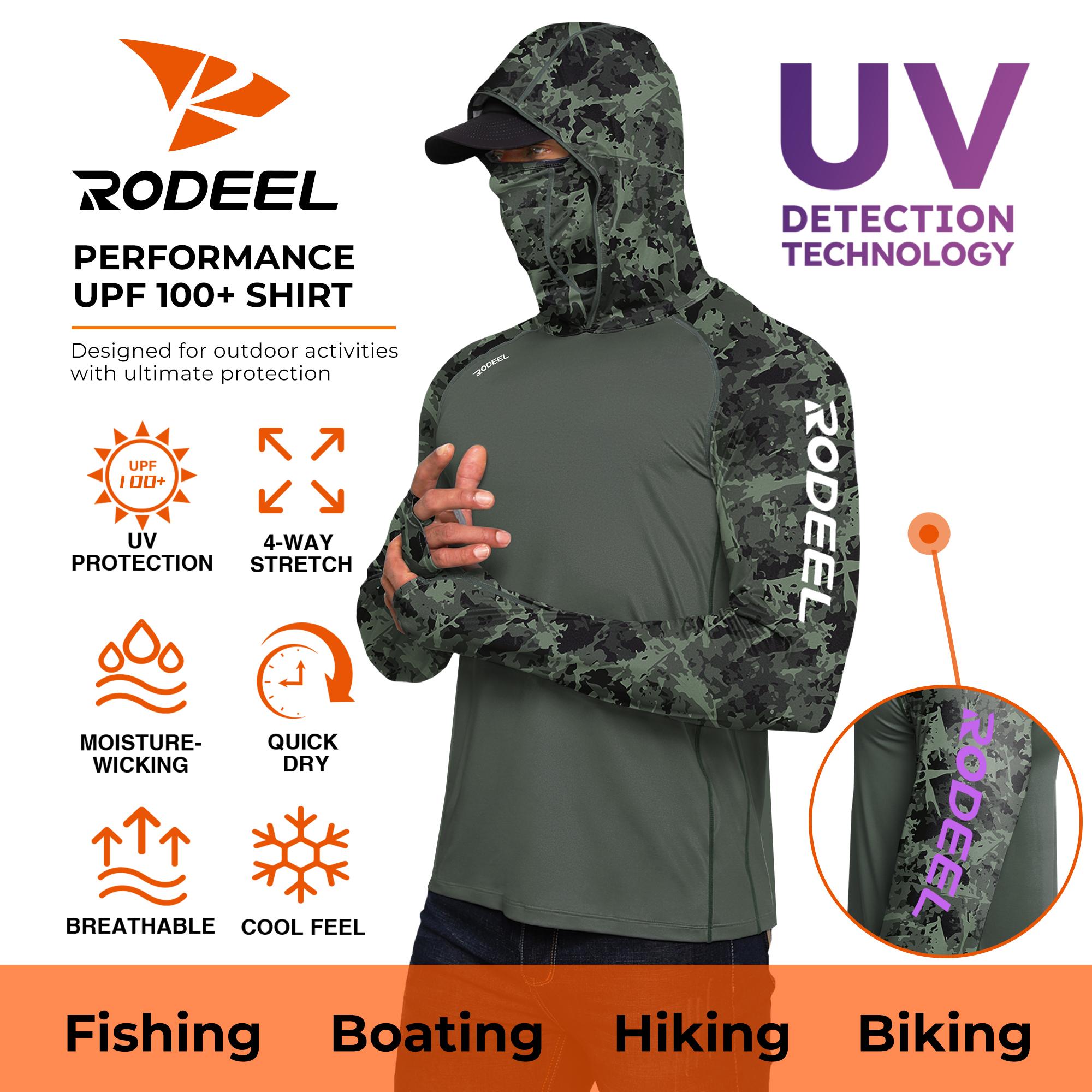 RODEEL 934 Sun Hoodie Shirts w/ UV Detection Mask Neck Gaiter Thumbhole Men UPF 100+ Sun Protection Long Sleeve Lightweight Quick Dry Moisture Wicking Breathable Cooling Activewear for Outdoor Sport Fishing Construction Roofing, Holiday Gift RODEEL 934 Sun Hoodie Shirts w/ UV Detection Mask Neck Gaiter Thumbhole Men UPF 100+ Sun Protection Long Sleeve Lightweight Quick Dry Moisture Wicking Breathable Cooling Activewear for Outdoor Sport Fishing Construction Roofing, Holiday Gift