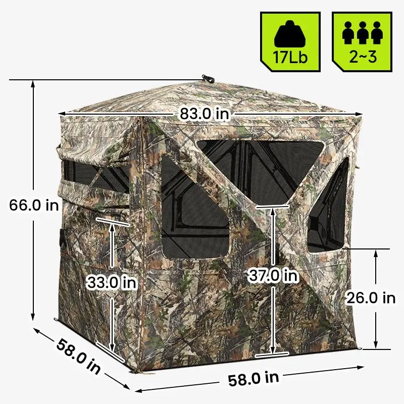 TIDEWE Vis360 360&deg; See-Through Hunting Blind, Silent Pop-Up Deer Ground Blind with Removable 300D Blackout Panel, Adjustable 270&deg;/360&deg; Viewing, 4 Full Panels