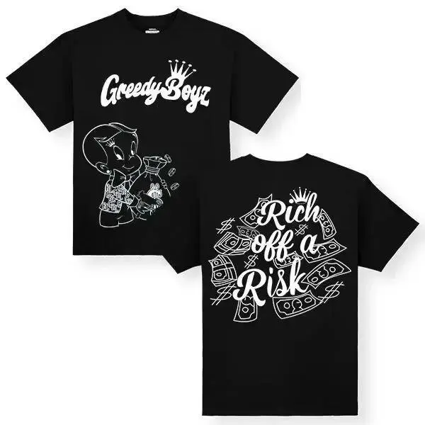 GreedyBoyz T-shirt - Casual Cotton Unisex Short Sleeve T-shirt with "Rich off a Risk" Design - Machine Washable - All Seasons - Classic StyleNovelty Graphic T Shirt funny tshirt Undershirts Tees Casual Streetwear Classic Plain Men's Women Cotton Moist,tok