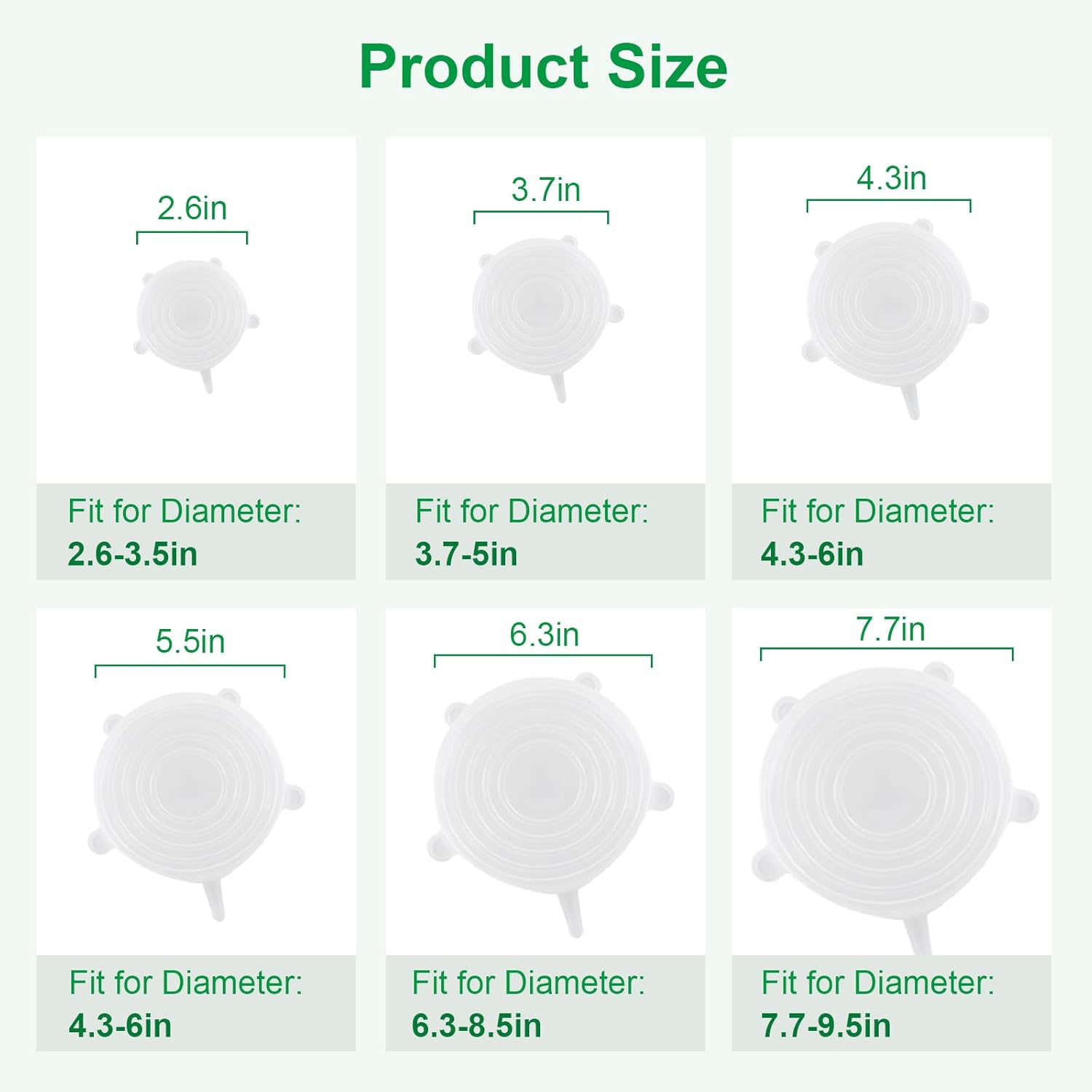 Silicone Stretch Lids – 6 Pack Reusable Food Covers,Flexible Silicone for Bowls, Containers, Fruits – Airtight & Leakproof Seal for Kitchen Storage