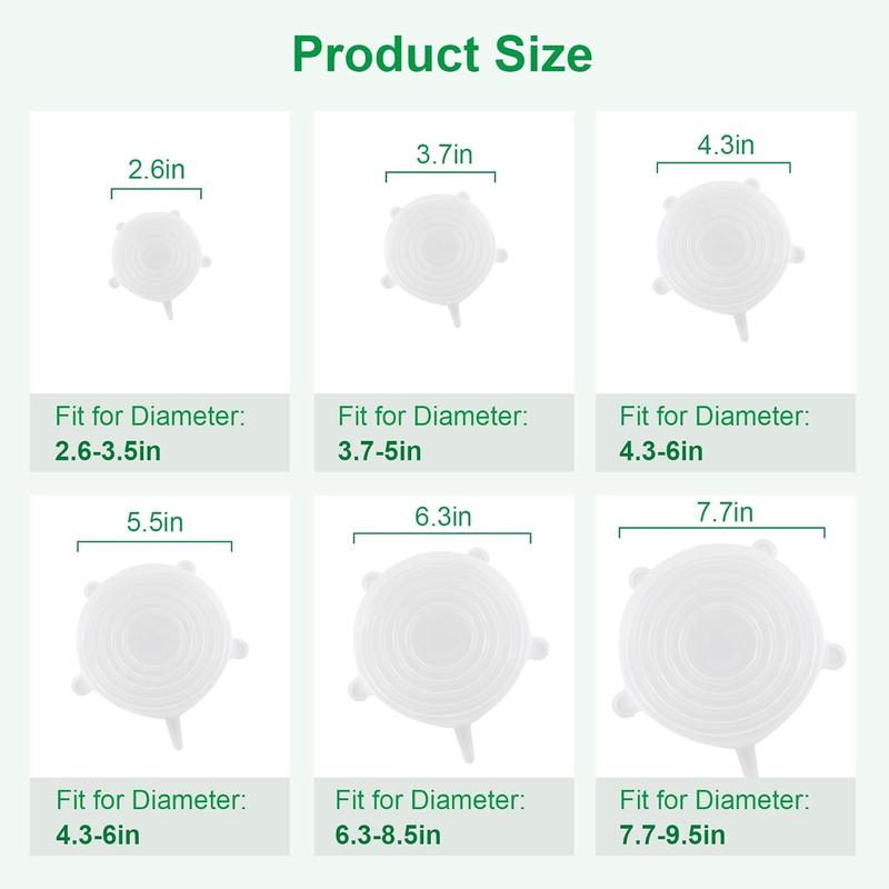 Silicone Stretch Lids – 6 Pack Reusable Food Covers,Flexible Silicone for Bowls, Containers, Fruits – Airtight & Leakproof Seal for Kitchen Storage