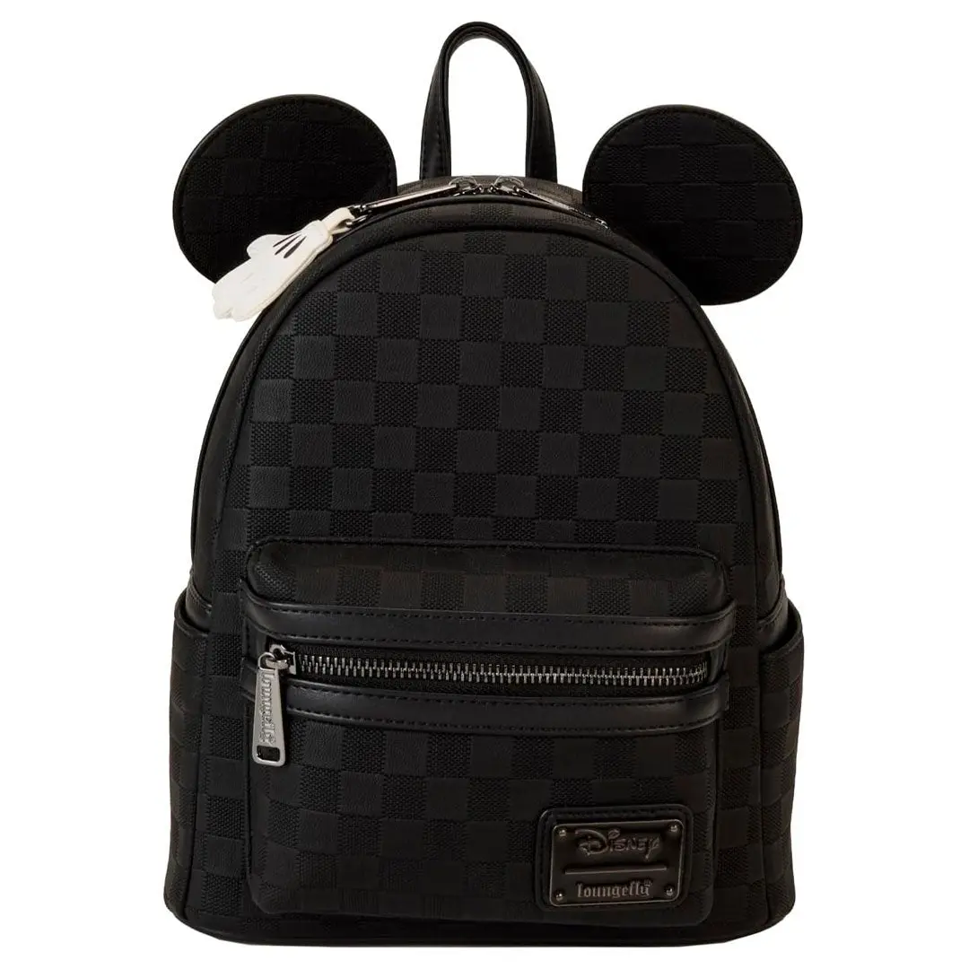 Loungefly Women's Disney Mickey Mouse Casual Checkerboard Faux Leather Mini Backpack with Applique and Debossed Details, Everyday