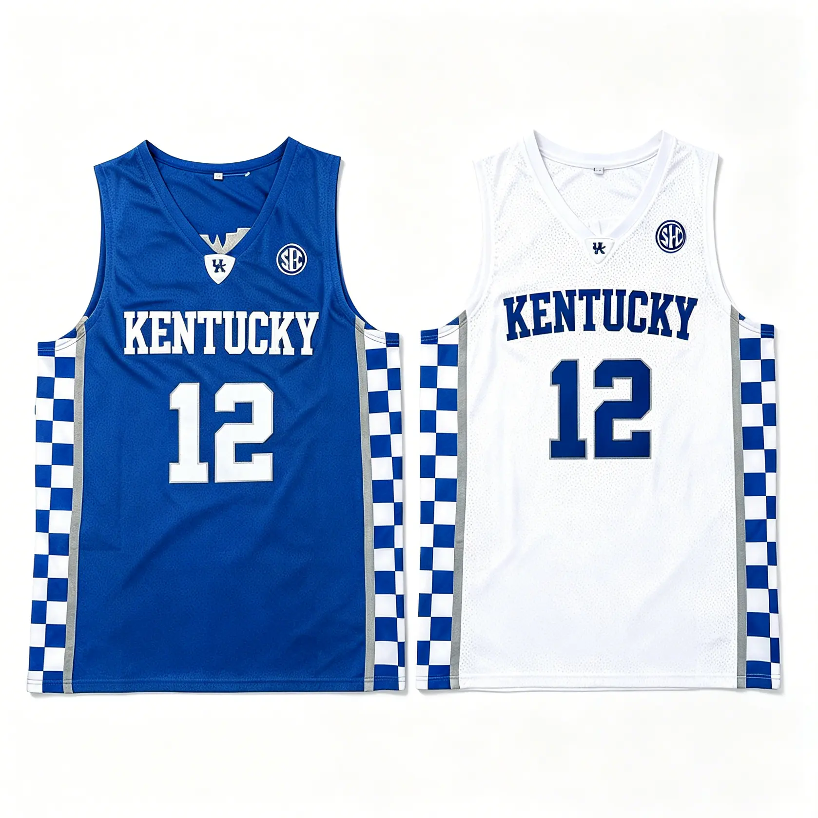 Men's Kentucky #1 Heavy Embroidery Loose Fit Sleeveless Basketball Jersey - SEC College Checkerboard Side Mesh, 2-Color Vintage Sporty Chic Tank Top, Breathable Machine Washable Team Uniform for Game Day, Sports Training, Perforated Mesh