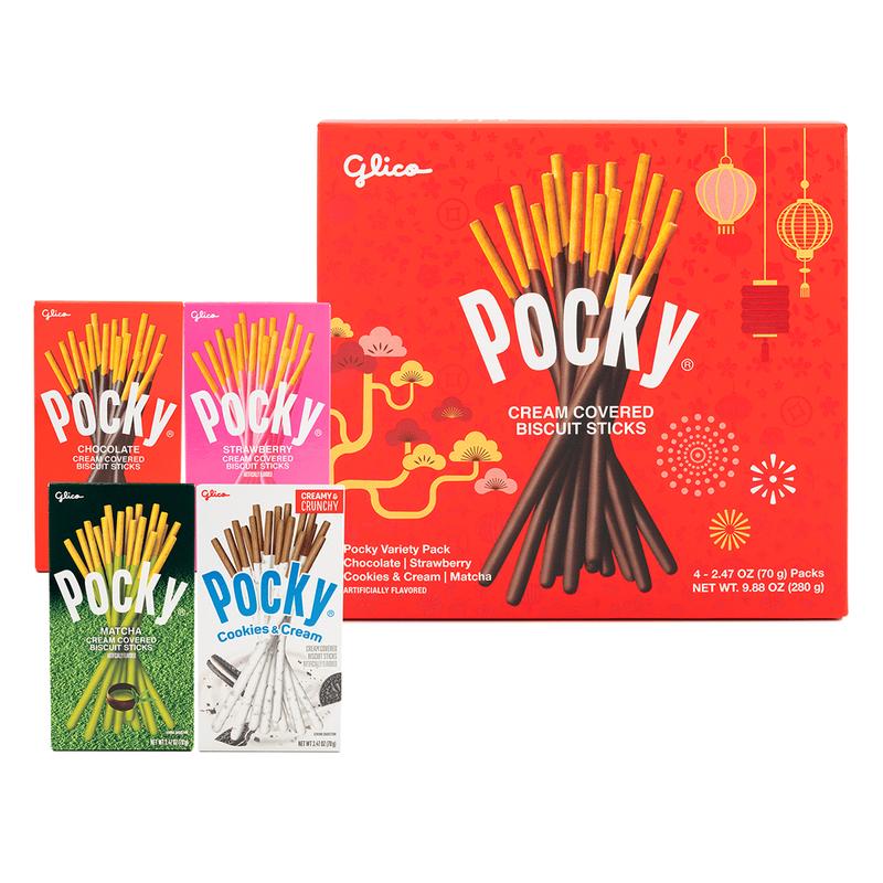 Glico Pocky Variety Pack [Lunar New Year Limited Edition] - Chocolate, Strawberry, Cookies & Cream, Matcha, 4 Packs, 9.88 oz