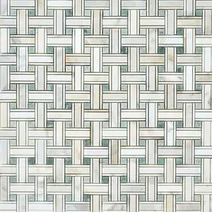 Calacatta Gold & Green Kenzy Basketweave 12x12 Polished/Honed Marble Mosaic Tile