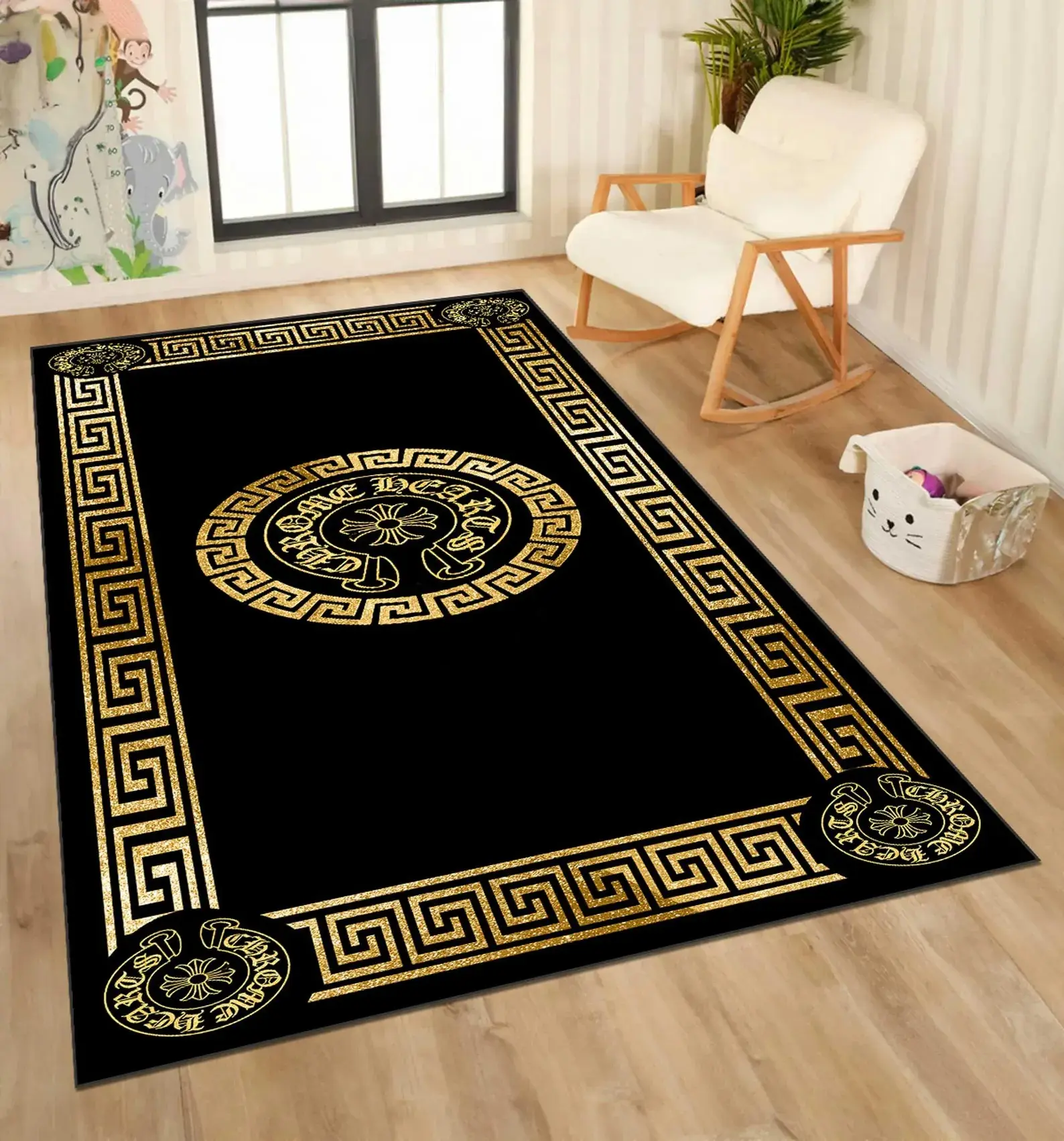 Black Chrome Area Rug - Machine Washable, Non-Slip Indoor Carpet for Living Room & Office, Home Decor, Housewarming Gift